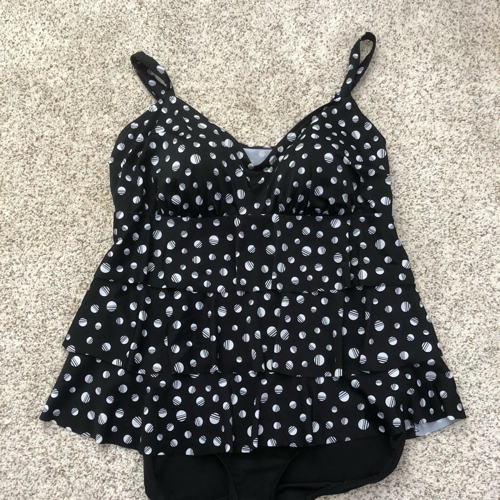 One piece bathing suit. Black and White polkadots!